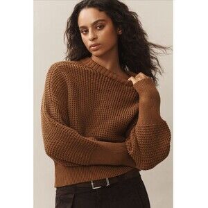 Anthropologie Pilcro Sweater Women Honey Crew Neck Waffle Preppy Retro Large NWT